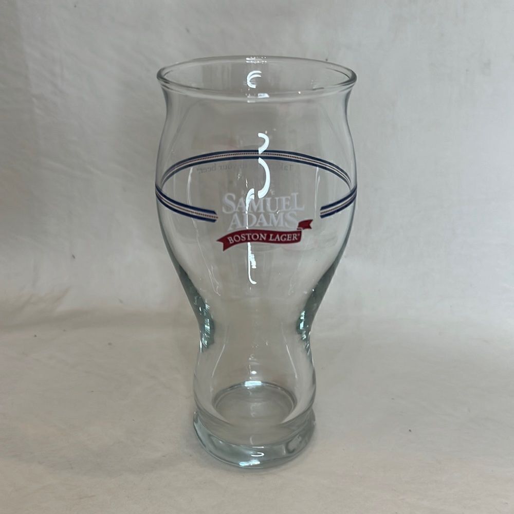 Samuel Adams Boston Lager Beer Glass 16 Oz 6 1/2 In Tall 3 In Round Blue Red